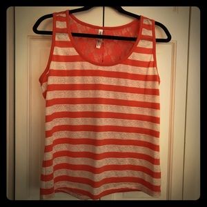 ❤️ LIKE NEW ❤️ Coral & White Striped Tank w/Lace